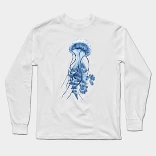 Watercolor blue jellyfish art Long Sleeve T-Shirt